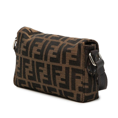 Fendi Selleria Zucca Crossbody Shoulder Bag Brown Canvas Leather
