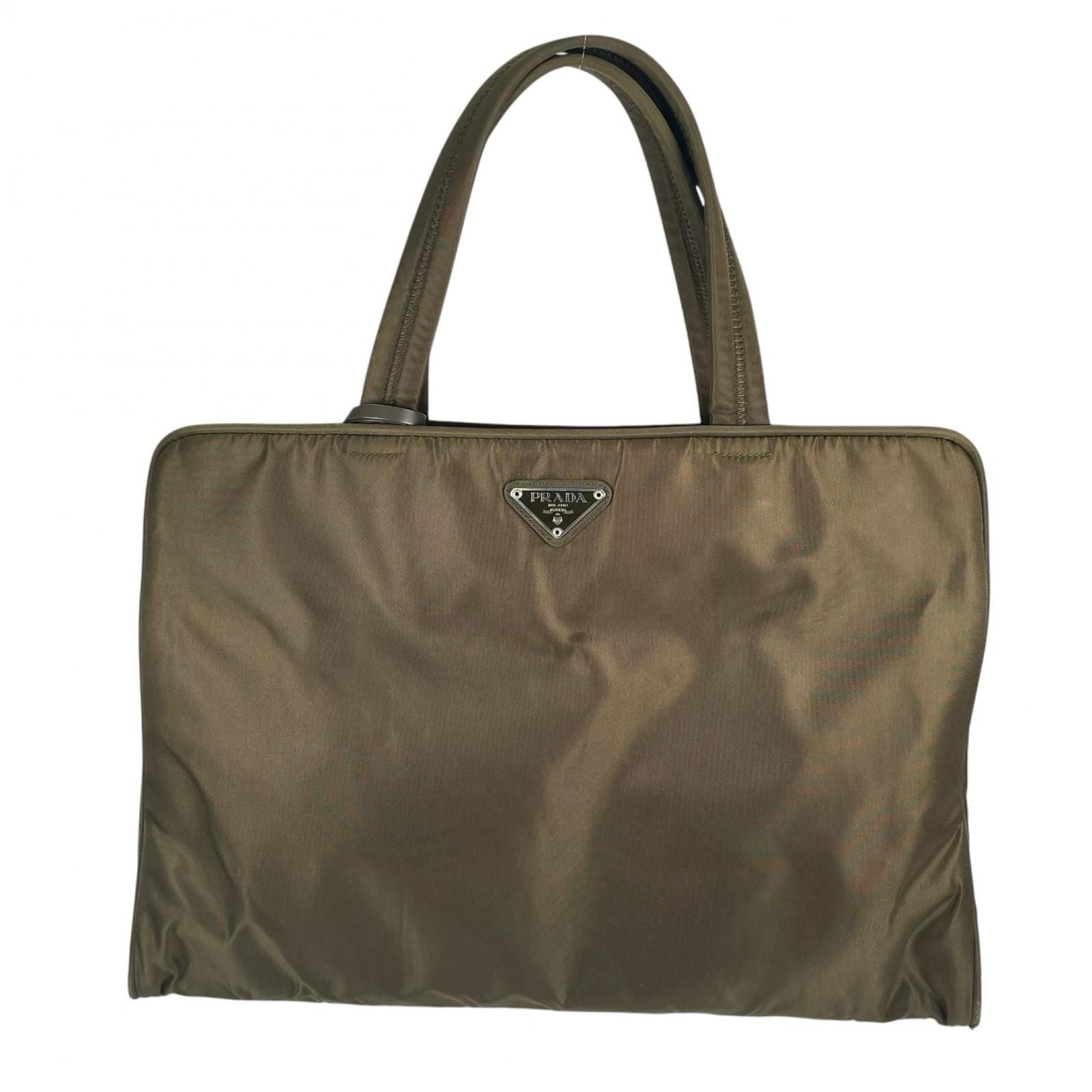 Prada Triangle Logo Handbag Nylon Khaki