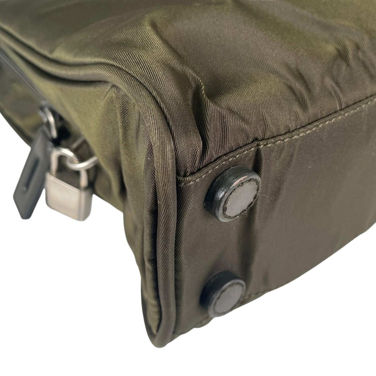 Prada Triangle Logo Handbag Nylon Khaki — view 7