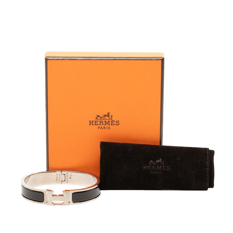 Hermes Click PM Bangle Bracelet Silver Black Metal