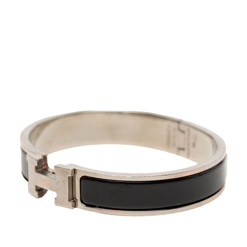 Hermes Click PM Bangle Bracelet Silver Black Metal