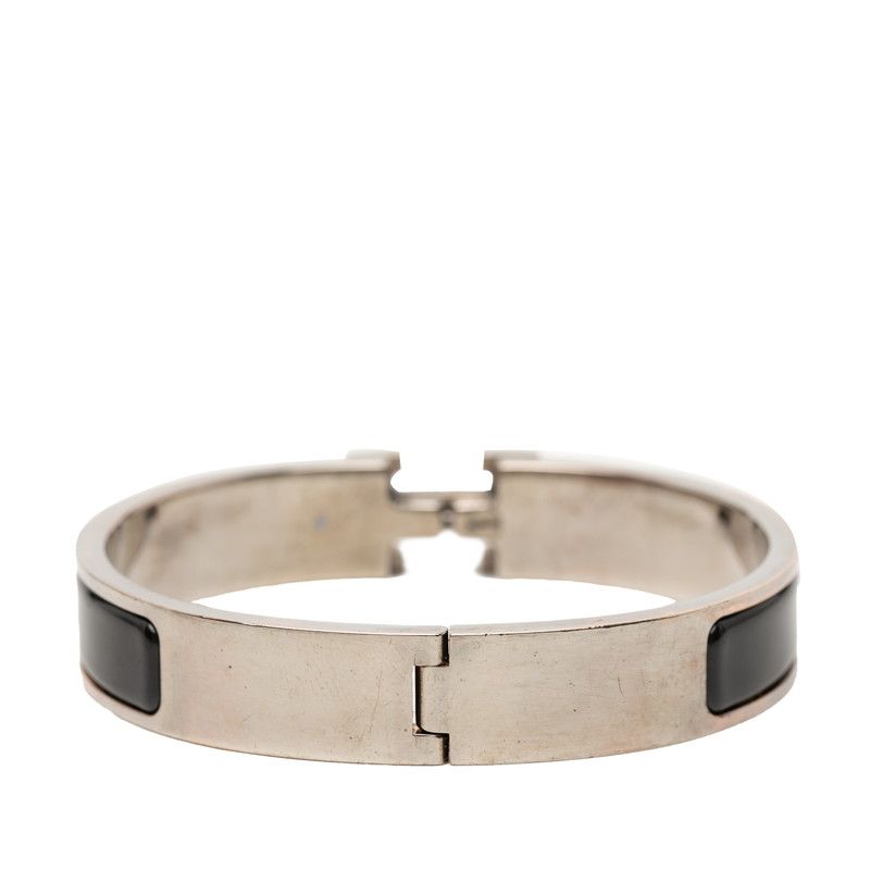Hermes Click PM Bangle Bracelet Silver Black Metal