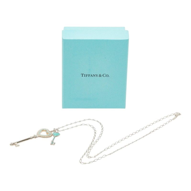 Tiffany & Co Heart Motif Long Necklace Silver Blue Enamel