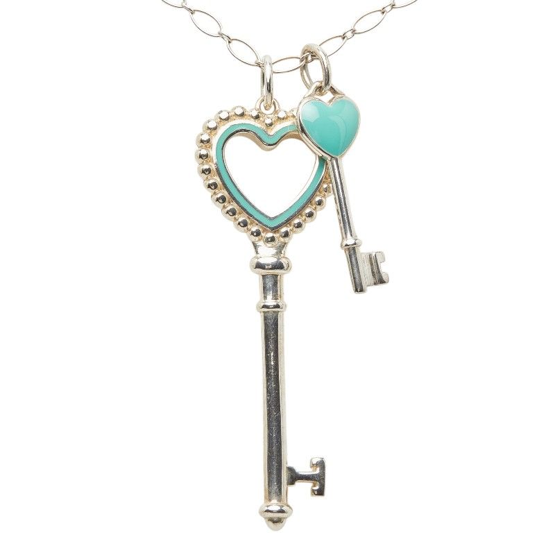 Tiffany & Co Heart Motif Long Necklace Silver Blue Enamel