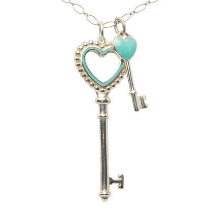 Tiffany & Co Heart Motif Long Necklace Silver Blue Enamel