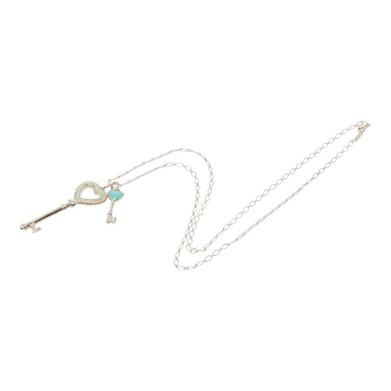 Tiffany & Co Heart Motif Long Necklace Silver Blue Enamel