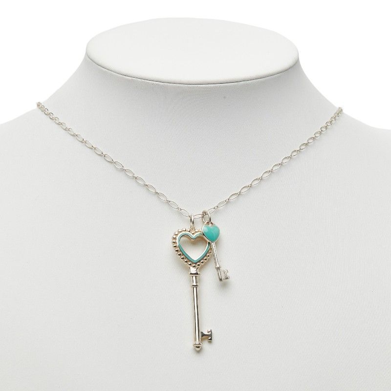 Tiffany & Co Heart Motif Long Necklace Silver Blue Enamel