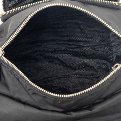 Prada Triangle Logo Preto Vera Pocono Shoulder Bag Black Tessuto Nylon Saffiano