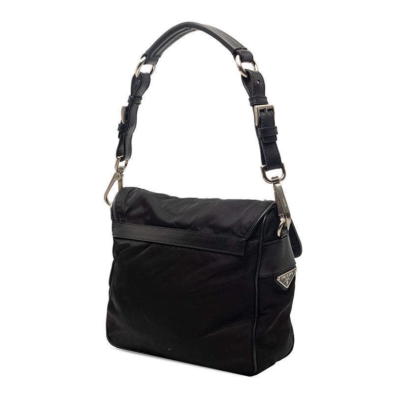 Prada Triangle Logo Preto Vera Pocono Shoulder Bag Black Tessuto Nylon Saffiano
