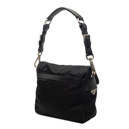 Prada Triangle Logo Preto Vera Pocono Shoulder Bag Black Tessuto Nylon Saffiano