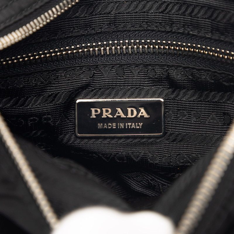Prada Triangle Logo Preto Vera Pocono Shoulder Bag Black Tessuto Nylon Saffiano