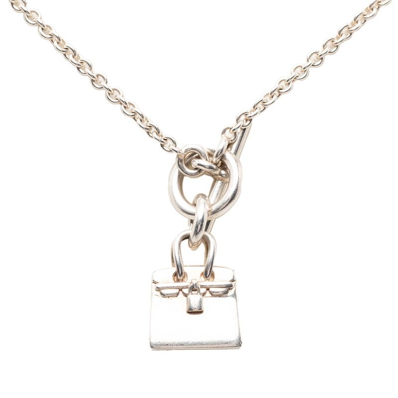 Hermes Amulet Birkin Pendant Necklace Silver