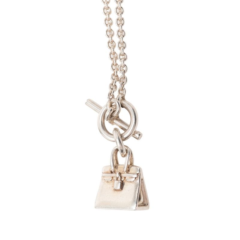 Hermes Amulet Birkin Pendant Necklace Silver
