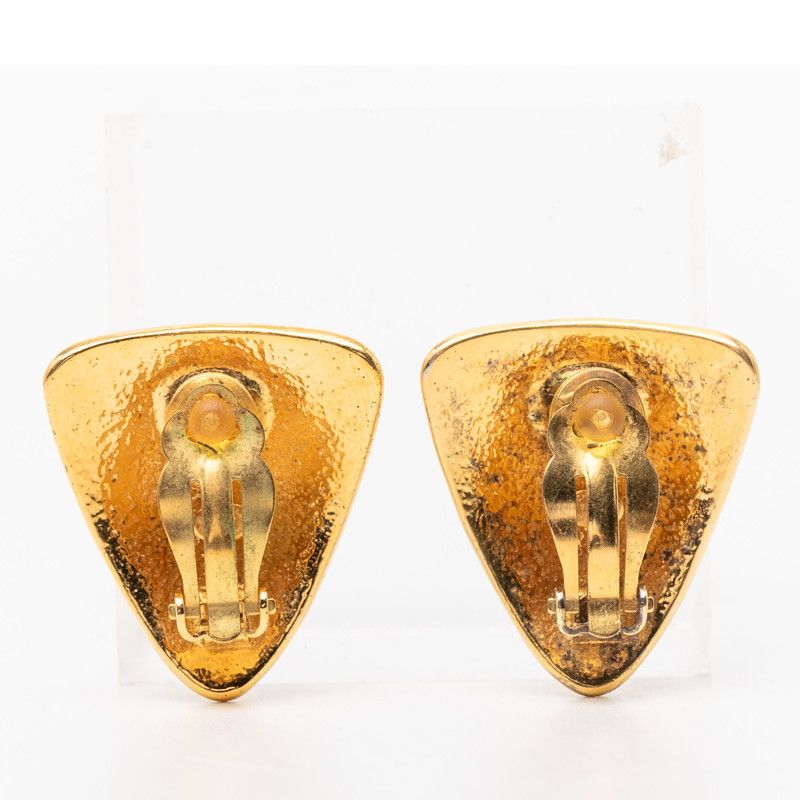 Chanel CC Logo Triangle Motif Earrings Gold Plated