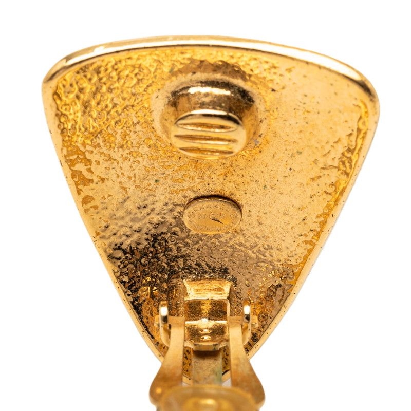 Chanel CC Logo Triangle Motif Earrings Gold Plated