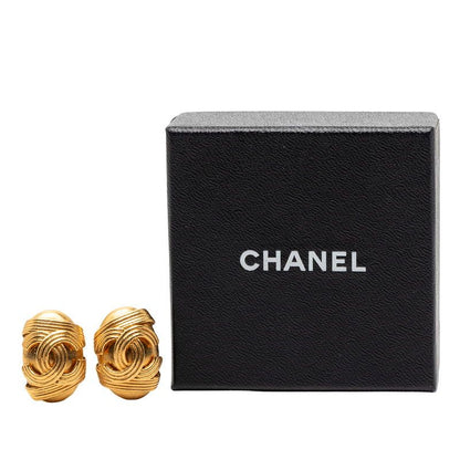 Chanel CC Logo Vintage Earrings Gold Plated