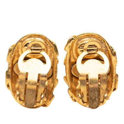 Chanel CC Logo Vintage Earrings Gold Plated