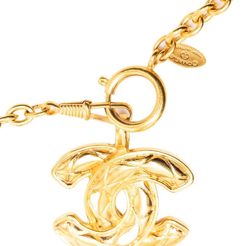 Chanel Quilted CC Logo Long Necklace Gold Plated