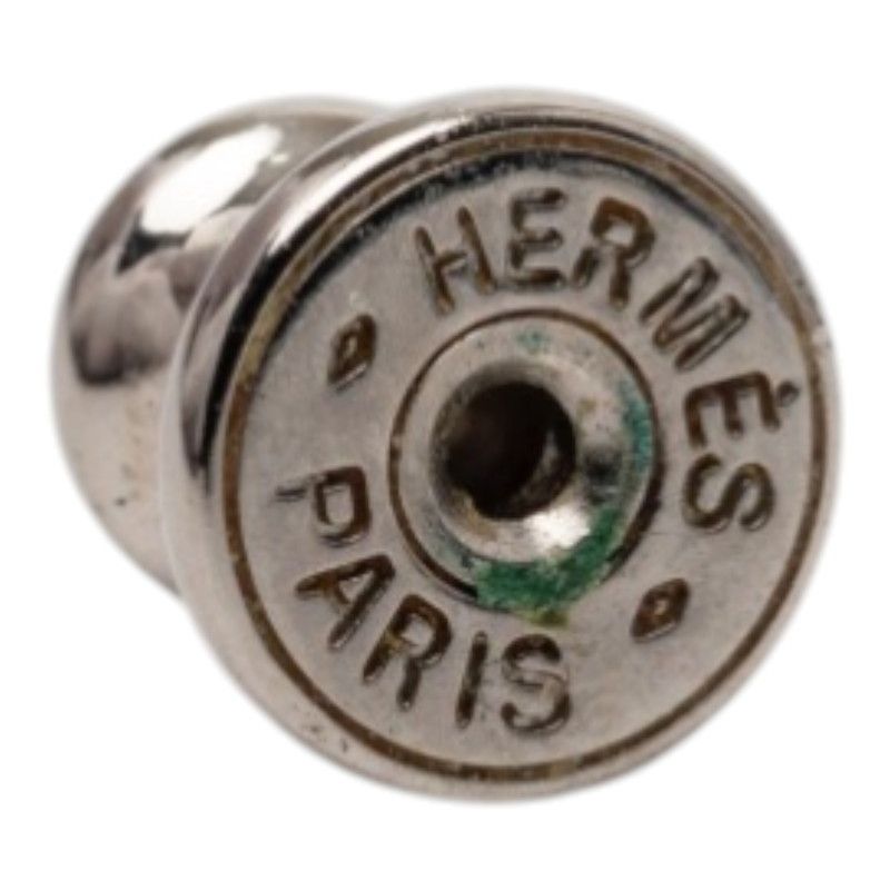 Hermes Elitage Equestre Etrier PM Earrings Silver Brown Metal Leather