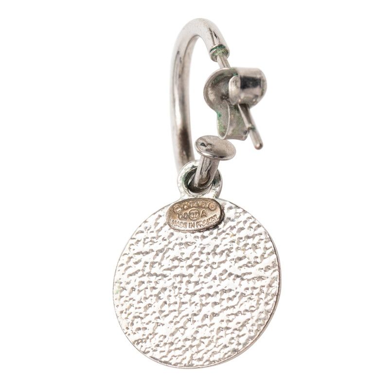 Chanel CC Logo Earrings Silver Metal