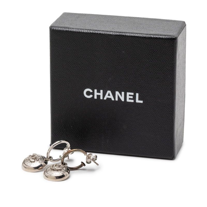 Chanel CC Logo Earrings Silver Metal
