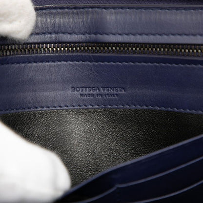 Bottega Veneta Intrecciato Zip Around Wallet Navy Leather