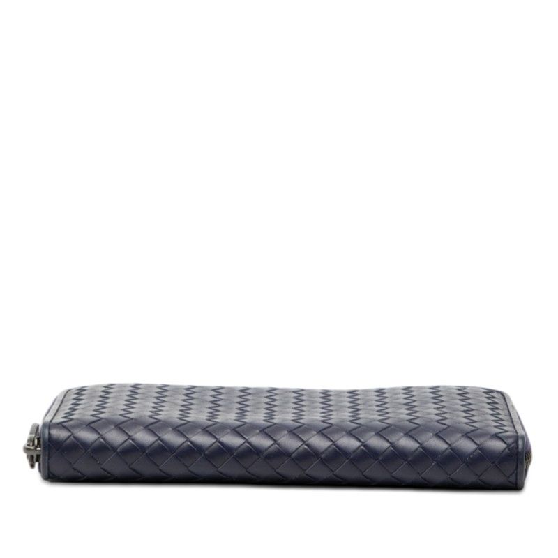 Bottega Veneta Intrecciato Zip Around Wallet Navy Leather