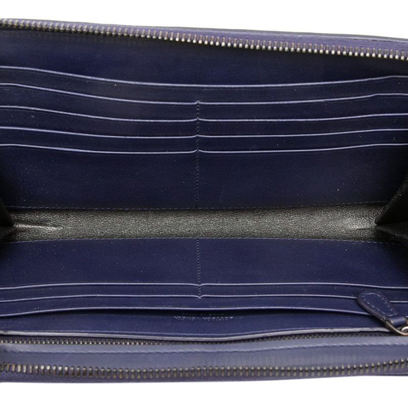 Bottega Veneta Intrecciato Zip Around Wallet Navy Leather