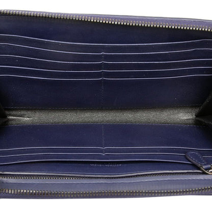 Bottega Veneta Intrecciato Zip Around Wallet Navy Leather