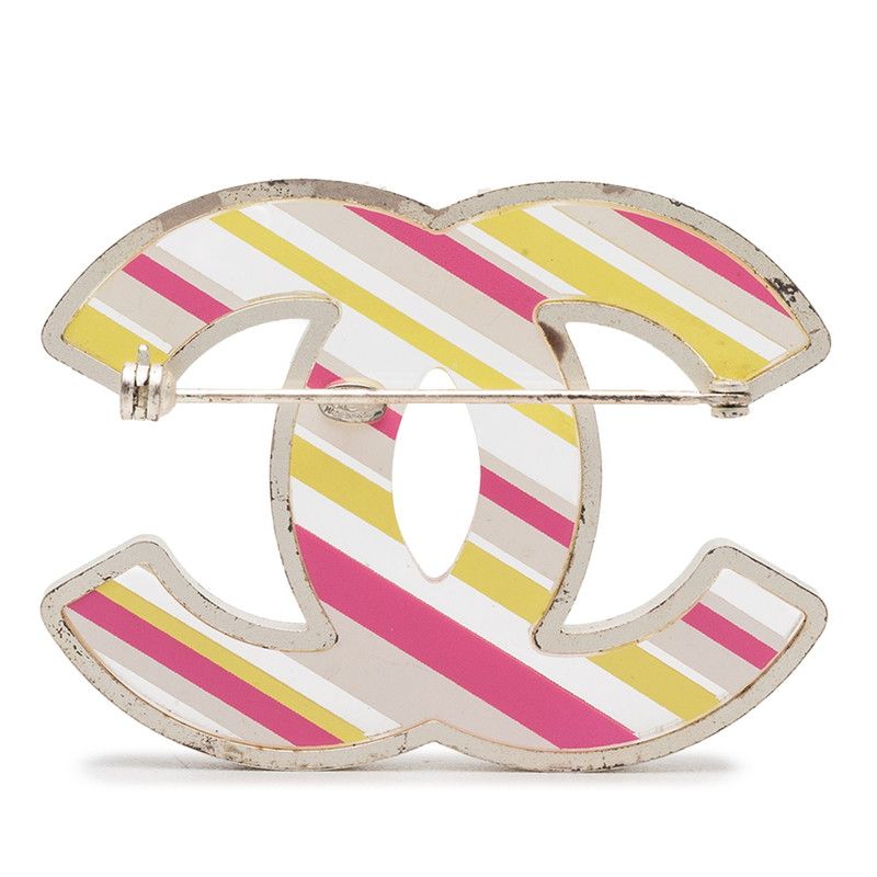 Chanel CC Logo Brooch 06c Silver Yellow Pink Metal