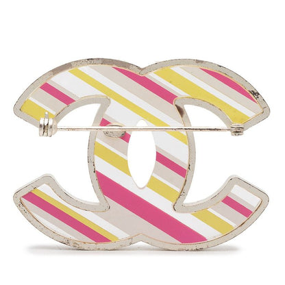 Chanel CC Logo Brooch 06c Silver Yellow Pink Metal