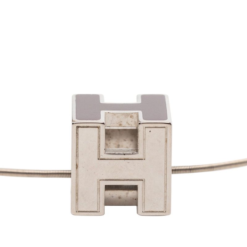 Hermes Cage de Ash Cube Necklace Silver Purple Metal Enamel
