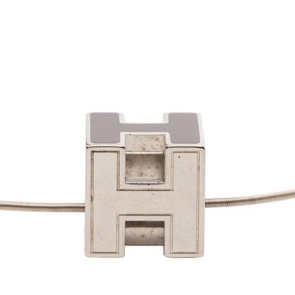 Hermes Cage de Ash Cube Necklace Silver Purple Metal Enamel