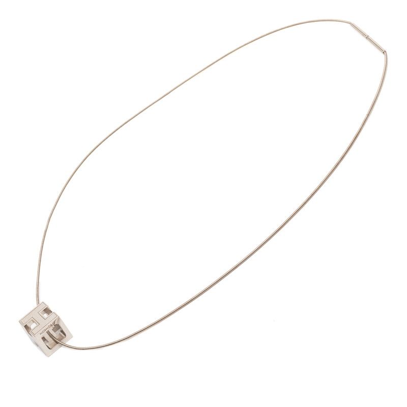 Hermes Cage de Ash Cube Necklace Silver Purple Metal Enamel
