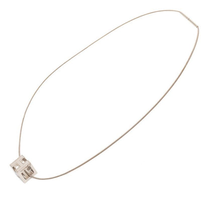 Hermes Cage de Ash Cube Necklace Silver Purple Metal Enamel