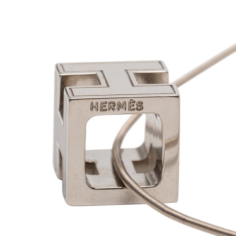 Hermes Cage de Ash Cube Necklace Silver Purple Metal Enamel