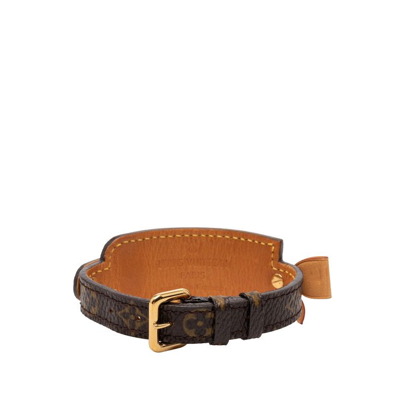 Louis Vuitton Monogram Bracelet Porto a Dos Ribbon Name Tag Brown Leather