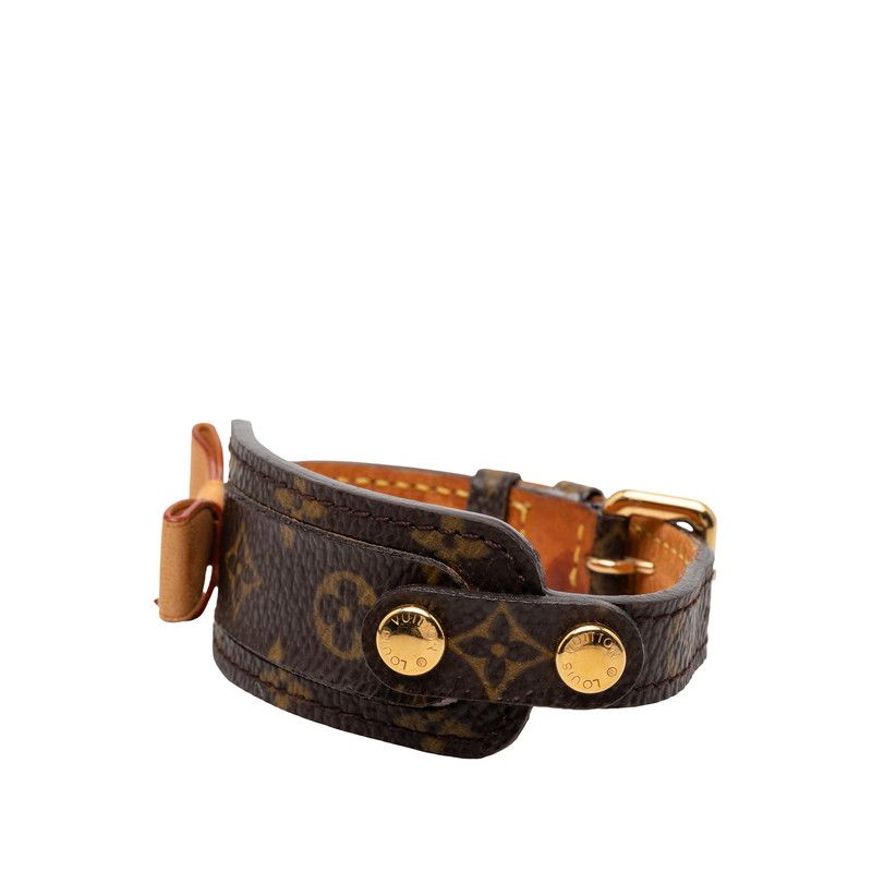 Louis Vuitton Monogram Bracelet Porto a Dos Ribbon Name Tag Brown Leather