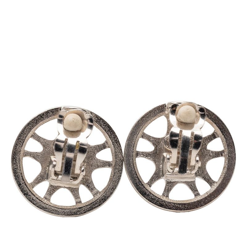 Chanel CC Logo Round Earrings Silver Metal