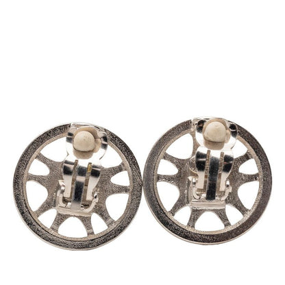 Chanel CC Logo Round Earrings Silver Metal