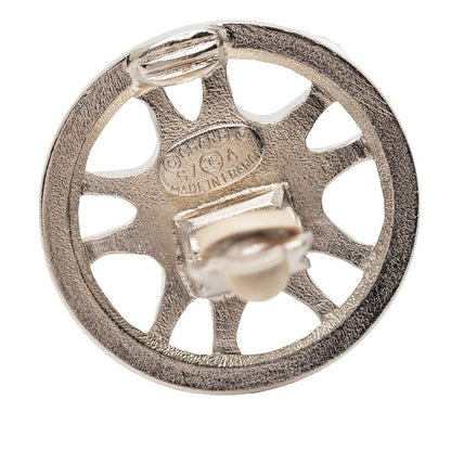 Chanel CC Logo Round Earrings Silver Metal
