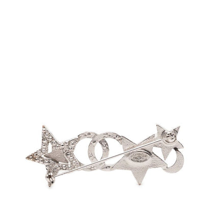 Chanel CC Logo Star Motif Brooch Silver Metal Line Stone