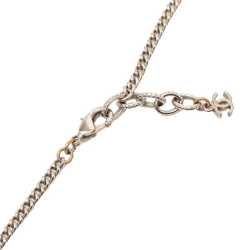 Chanel CC Logo Star Long Necklace Silver Metal Faux Pearl
