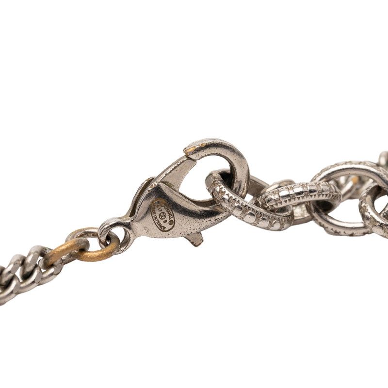 Chanel CC Logo Star Long Necklace Silver Metal Faux Pearl