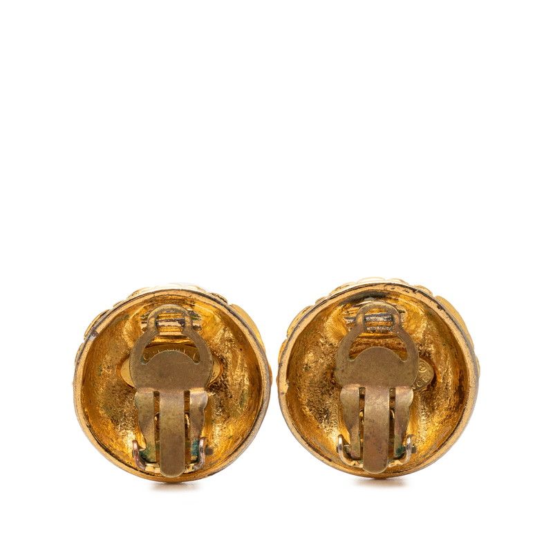 Chanel CC Logo Quilted Vintage Earrings Gold Plated