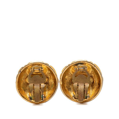 Chanel CC Logo Quilted Vintage Earrings Gold Plated