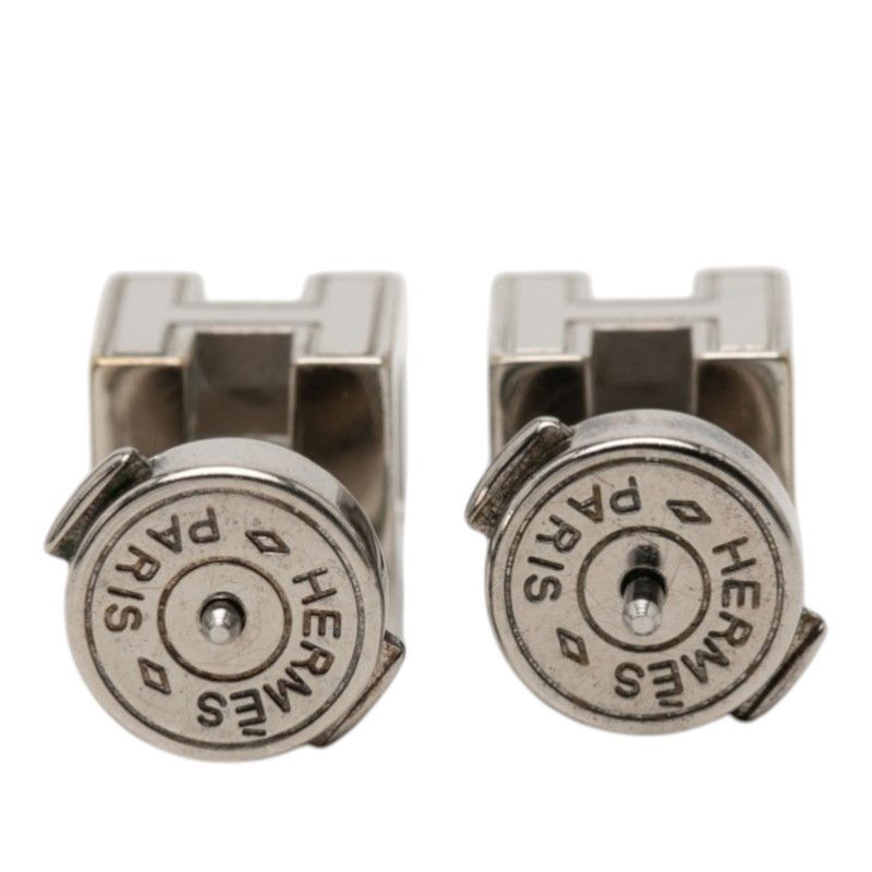 Hermes Cage de Ash Cube Earrings Silver Light Pink Metal Enamel