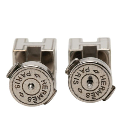 Hermes Cage de Ash Cube Earrings Silver Light Pink Metal Enamel