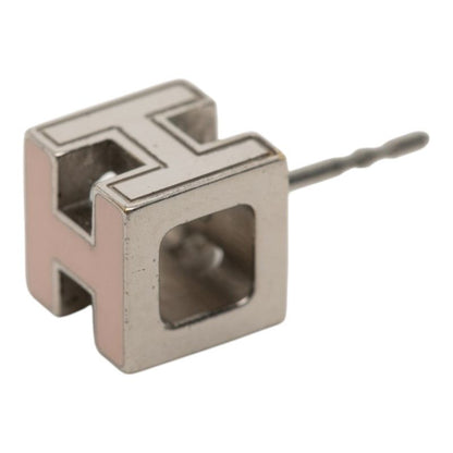 Hermes Cage de Ash Cube Earrings Silver Light Pink Metal Enamel