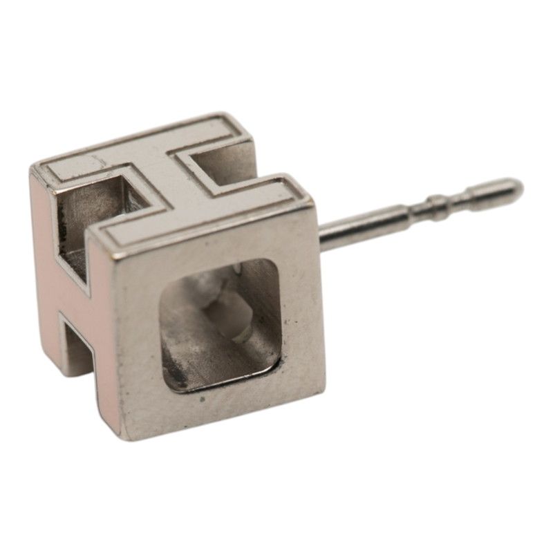 Hermes Cage de Ash Cube Earrings Silver Light Pink Metal Enamel